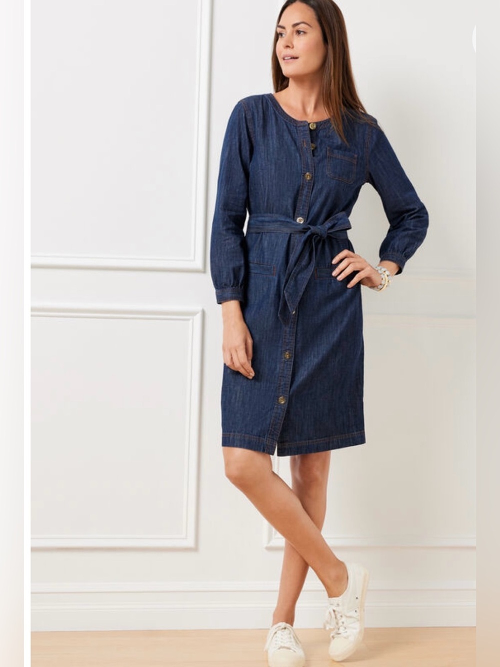 Talbots DENIM UTILITY SHIRTDRESS Dark Indigo Denim Button-Front Tie-Waist Dress